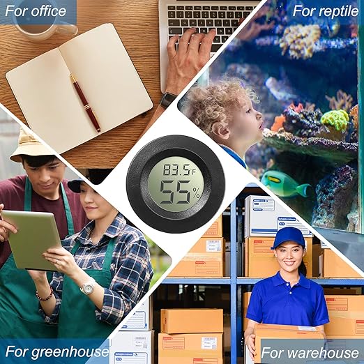 Weewooday 8 Pcs Mini Hygrometer Thermometer Round Digital Humidity Gauge Monitor Electronic Humidity Temperature Meter LCD Display Indoor Outdoor Hygrometer Thermometer for Home Kitchen (Black) - Image 5