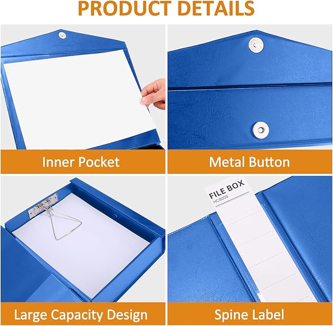 HUA JIE A4 Storage File Boxes Plastic Archives Cases with Clip, PVC File Folder Organizer Document Storage Filing Box for office,32.5×6.5×24 cm, Blue(Pack of 6) - Image 4