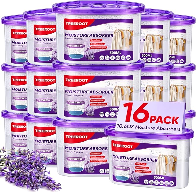 16 Pack Moisture Absorbers, 10.5 OZ Humidity Absorber Bucket, Moisture Absorbers for Closet, Dehumidifier Bucket for Wardrobes (Lavender Scent), Kitchens and Bathrooms by Unknown
