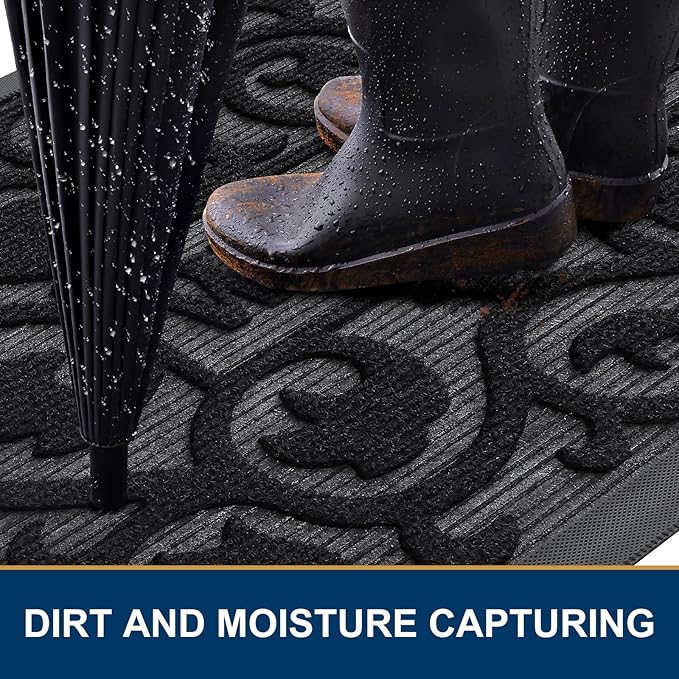Smiry Welcome Door Mat Outside Entrance, Heavy Duty Trap Dirt and Moisture Easy Clean Low Profile Patio Porch Indoor Outdoor Front Doormat for Entry, 35x23 Inch, Black - Image 3