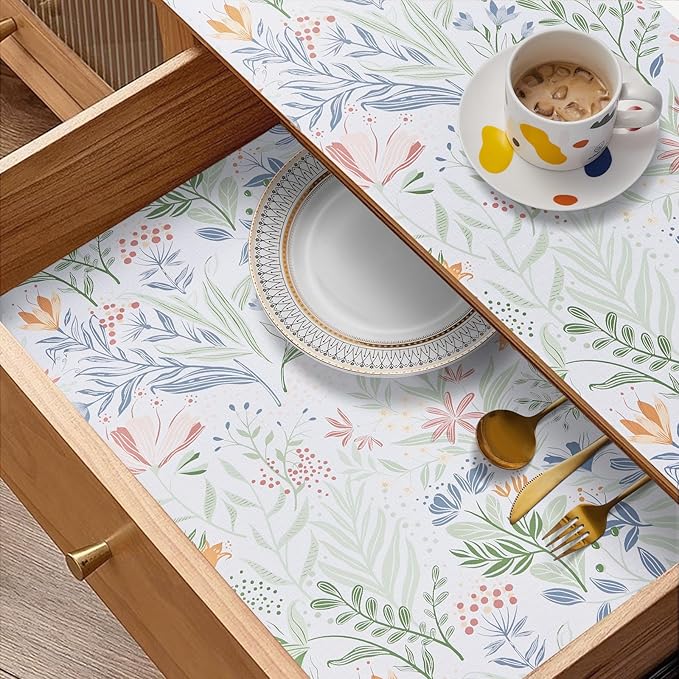Drawer Shelf Liner, Non-Slip Kitchen Cabinet Liners Non-Adhesive Thick Strong Grip Waterproof Mats Protect Dresser Shelves Cupboard Bathroom Cabinets, Green Plaid, 17.5 in X 20 FT - Image 2