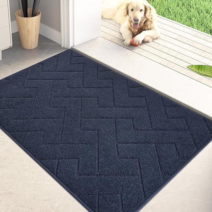 PURRUGS Dirt Trapping Door Mat 24" x 35.5", Non-Slip Machine Washable Entry Rug, Dog Doormat, Indoor Front Door Mat, Super Absorbent Entryway Rug for Muddy Shoes & Paws, Navy Blue by PURRUGS