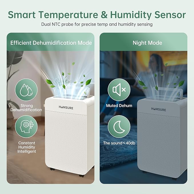HUMSURE 4500 Sq. Ft 80 Pints Dehumidifier for Basement and Home, Bathroom, Bedroom, Equipped With Drainage Hose, Automatic Defrosting, 24-Hour Timer Function - Image 9