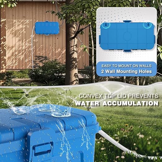 Flemoon [2 Pack] Outdoor Electrical Box Waterproof, Medium Weatherproof Electrical Box (11.5x5.2x4 inch) w/6 Cable Entry Ports, Extension Cord Cover for Power Strip, Timer, Plug, Holiday Light, Blue - Image 6