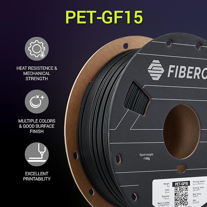 Polymaker Fiberon Black PET-GF15 3D Printer Filament 1.75mm 1KG, 15% Glass Fiber Reinforced, High Strength & Heat Resistance, Ideal for Automotive, Industrial & Functional Parts, AMS Compatible - Image 2