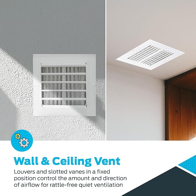 EZ-FLO 6 x 6 Inch (Duct Opening) Air Vent Cover for Wall or Ceiling, Two-Way Ventilation Register, Solid Steel HVAC Register Cover, White, 61660 - Image 4