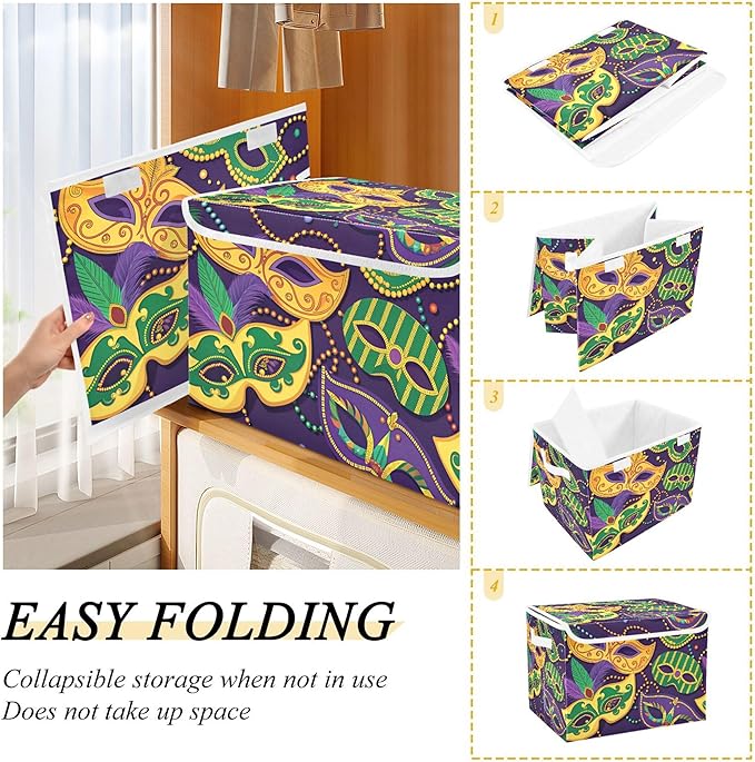 xigua Mardi Gras Mask Storage Bins with Lids and Carrying Handle,Foldable Storage Boxes Organizer Containers Baskets Cube with Cover for Home Bedroom Closet Office - Image 4
