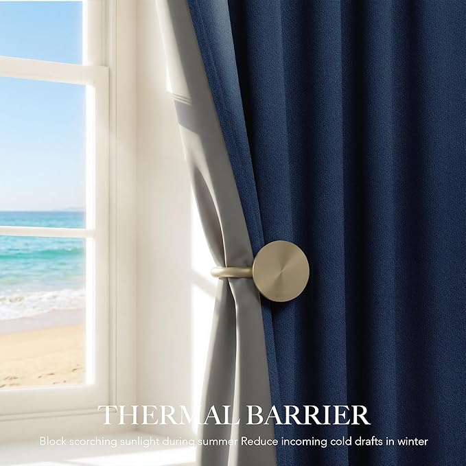 RYB HOME Navy Blue 100% Blackout Curtains for Bedroom 96 inches Long 52 inches Wide, Thermal Insulated &Privacy Assurd Curtains for Boy's Room/Sliding Glass Door/Living Room, 2 Panels - Image 6