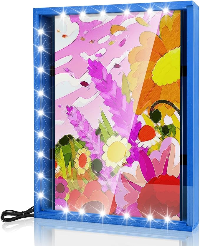 Shadow Box with LED Light Dried Flowers Collectible Shadow Frame Changeable Artwork Display & Storage Frame Wall-mounted & Tabletop (Blue) - Image 2