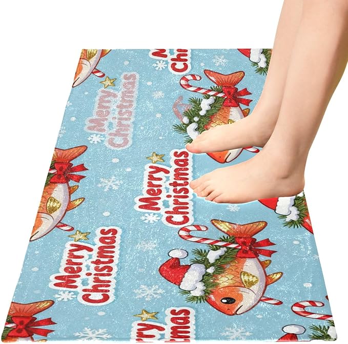 Merry Christmas Golden Salmon decorative mats for inside anti-mold bathroom rugs for entrance hall accessories 39x20in tapetes para ba?o - Image 2