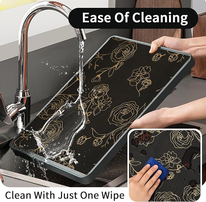 Shelf Liners for Kitchen Cabinets 17.5in x 30FT Non Adhesive Drawer Liner Black Floral Thickened Shelf Liner Paper Strong Non-Slip Easy to Clean for Tool Box Refrigerator with Knife and Tape Measure - Image 6
