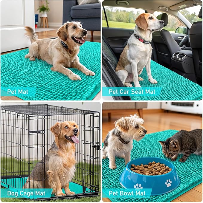 OLANLY Dog Door Mat for Muddy Paws 40x32, Absorbs Moisture and Dirt, Absorbent Non-Slip Washable Doormat, Quick Dry Chenille Mud Mat for Dogs, Entry Indoor Entryway Carpet for Inside Floor, Teal - Image 7