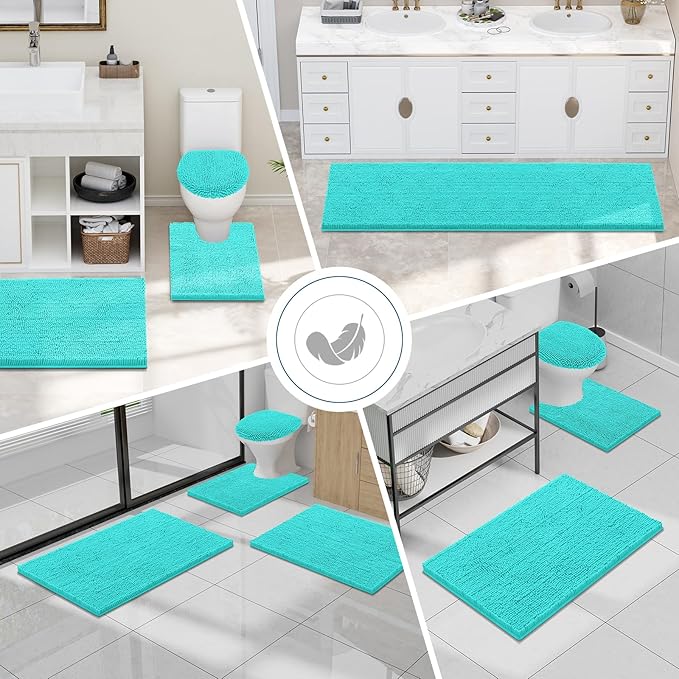 Smiry Luxury Chenille Bathroom Rugs 47x17, Extra Soft and Absorbent Shaggy Bath Mat, Machine Washable, Non-Slip Plush Carpet Runner for Tub, Shower, and Floor, Home Decor Accessories, Turquoise - Image 7