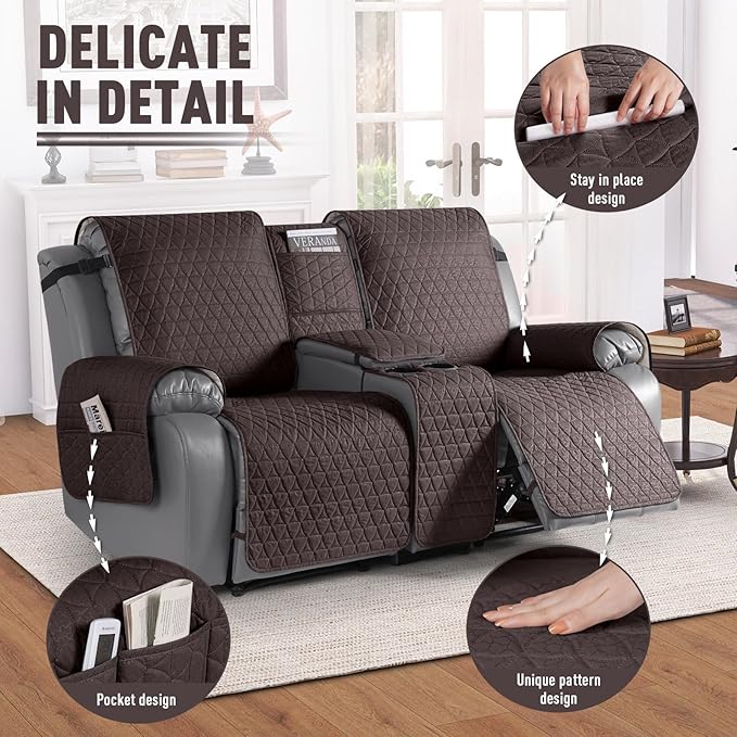 TAOCOCO 100% Waterproof Loveseat Recliner Couch Sofa Covers with Console,Double Reclining Couch Cover Non-Slip Sofa Slipcovers Washable,Furniture Protector Covers for Kids,Pets(2 Seater,Chocolate) - Image 6