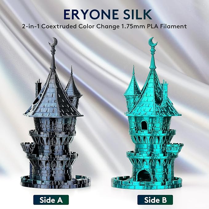 ERYONE Silk Dual Color PLA Filament 3D Printer 1.75mm +/- 0.03mm, Bicolor Filament Two Tone PLA 1KG(2.2lbs) Cardboard Spool, Black Green - Image 3