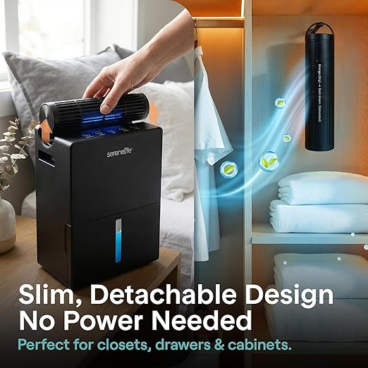 SereneLife Dehumidifiers for Home, 91 Oz Quiet Dehumidifier for Bedroom, Bathroom, Basement with Removable Cylinder For Closet, Timer, Sleep Mode & Smart Humidity Control, Covers 1500 Sq. Ft, Black - Image 3