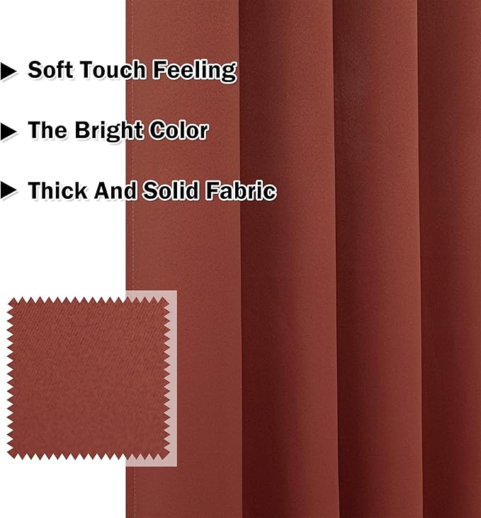 MYSKY HOME Brick Red Blackout Curtains for Bedroom 63 Inches Long Thermal Insulated Terracotta Curtain for Small Window Room Darkening Grommet Kitchen Curtains, 52 x 63 Inch, 1 Piece - Image 8