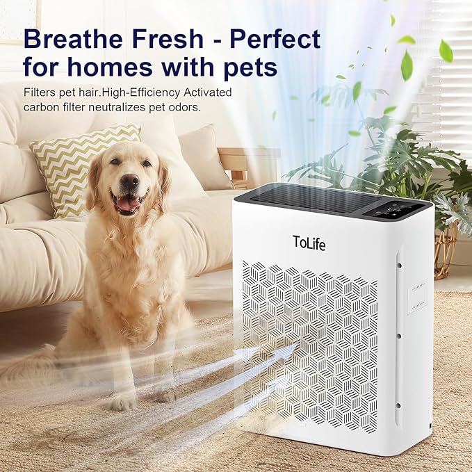 Tolife Air Purifier Large Room, Air Purifiers for Home Pets Hair with Washable Filter, Air Cleaner for Bedroom up to 1095 Ft² Dust Smoke Odor, Sleep Mode, Timer, White - Image 2