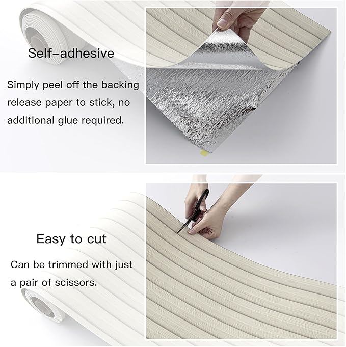 Peel and Stick PVC Slat Wall Panels, Wood Grain Self-Adhesive Soundproof Moisture-Resistant Paneling, 3D Faux Wood Panels for Bedroom Bathroom Walls & Ceilings 118"x15.75"(Off-White,13Sq.ft) - Image 5