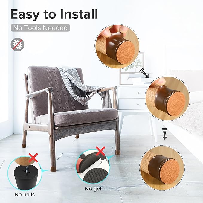 24PCS Upgraded Silicone Chair Leg Floor Protectors for Hardwood Floors, Furniture Sliders for Chair Legs, Felt Bottom Furniture Pads, Anti-Slip Round&Square Cap Covers to Scratch and Reduce Noise - Image 5