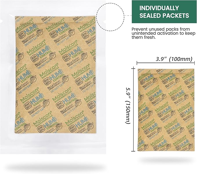 85% Two-Way Humidity Control Packs, 60 Gram 5 Pack for Storing 1 lb, Size 60 Seasoning Packets Moisture Control Packets Individually Wrapped, Humidifier Packs for Season Wood Humidifier Boxes - Image 3
