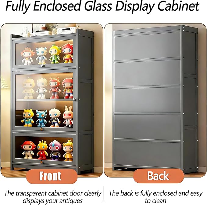 Curio Display Cabinet with Acrylic Glass Door, Large Capacity Storage Cabinet Collectibles Toy Organizers Rack & Display Shelf, Kids Bookshelf and Bookcase for Playroom, Bedroom - Image 4