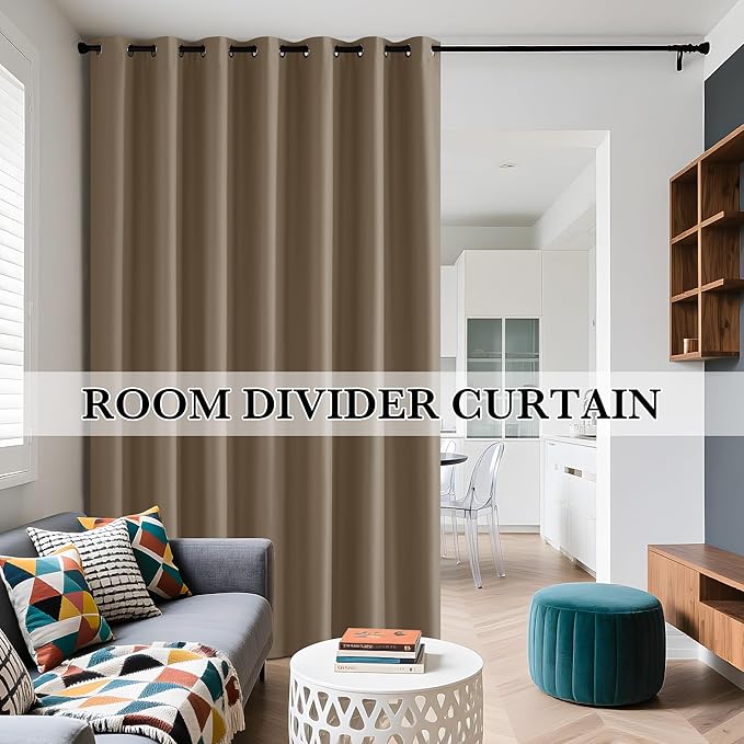 RYB HOME Mocha Total Blackout Curtains for Bedroom, Wide Thermal Insulated Privacy Curtains for Sliding Glass Doors/Patio Door/Living Room/Open Closet, Room Divider Panel, W70 x L84, 1 Panel - Image 5