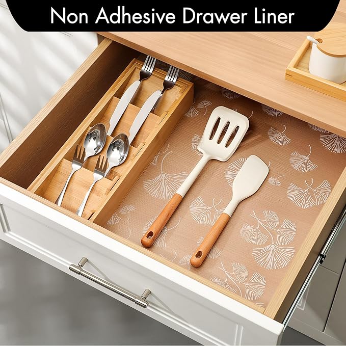Cooyes Shelf Liner, Non Adhesive Drawer and Cabinet Liner, EVA Washable Oil-Proof Shelf Paper for Kitchen Cabinets, Refrigerator, Storage, Desks with Modern Pattern（23.6" W x 236" L） - Image 2