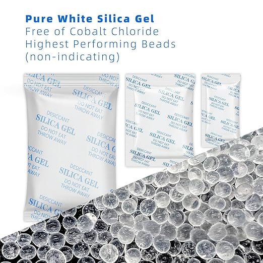 Silica Gel Packets, 50PCS 100 Gram Premium Transparent Desiccant Packs for Storage, Moisture Absorbers for Control Absorbing Bags for Electronics, Clothes Shoes, Jewelry, Spices - Image 3