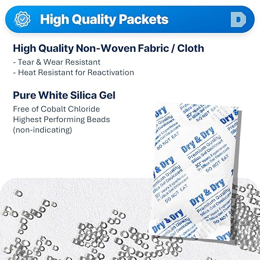Dry & Dry 300 Gram [1 Packet] Silica Gel Packets, Desiccant Packs, Silica Gel - Rechargeable Silica Packets, Moisture Absorbers, Silica Gel Packs - Image 2