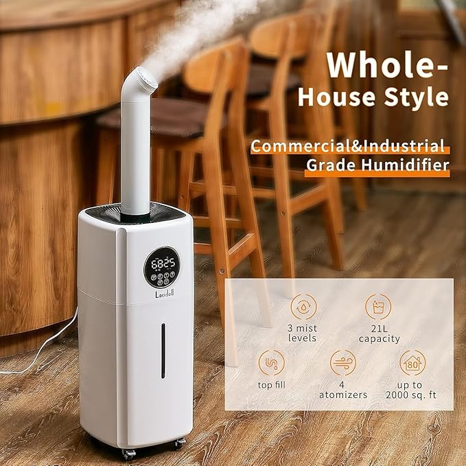 Humidifiers for Large Room Whole House Humidifier for Home 2000 sq.ft, 5.5Gal Cool Mist Top Fill Humidifier Floor Humidifier 21L 2000ML/H Dual 360° Nozzles 3 Speed - Image 2