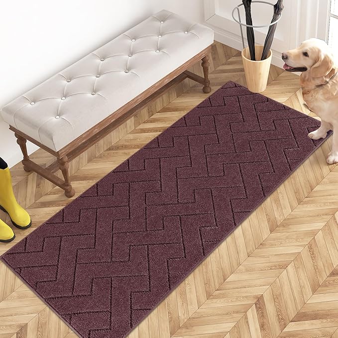 PURRUGS Dirt Trapping Door Mat 24" x 59", Non-Slip Machine Washable Entry Rug, Dog Doormat, Indoor Front Door Mat, Super Absorbent Entryway Rug for Muddy Shoes & Paws, Burgundy Red by PURRUGS