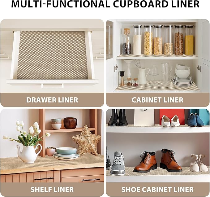 Shelf Liners for Cabinets-Drawer Liner Cabinet Liners for Shelves Kitchen,Non-Adhesive,Non-Slip,Beige,12 x 48 inch - Image 6