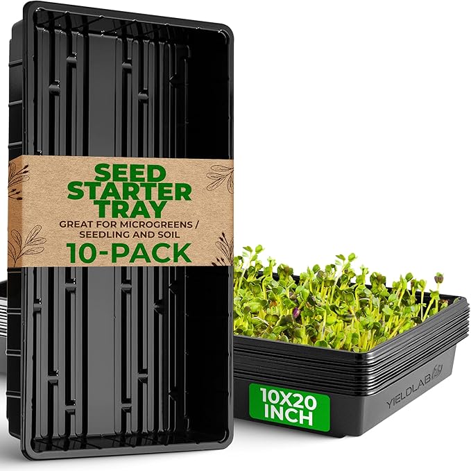 10x20 Inch Black Plastic 10 Pack Plant Propagation Tray – Growing Trays for Garden, Planting, Seedling, Soil & Hydroponic Horticulture - Microgreen Trays Grow Plants - No Drain Holes by YieldLab