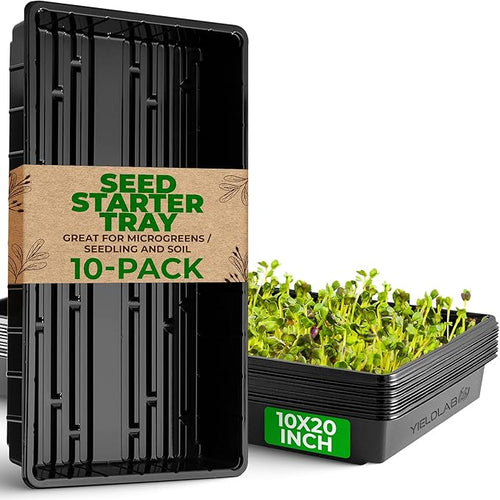 10x20 Inch Black Plastic 10 Pack Plant Propagation Tray – Growing Trays for Garden, Planting, Seedling, Soil & Hydroponic Horticulture - Microgreen Trays Grow Plants - No Drain Holes by YieldLab