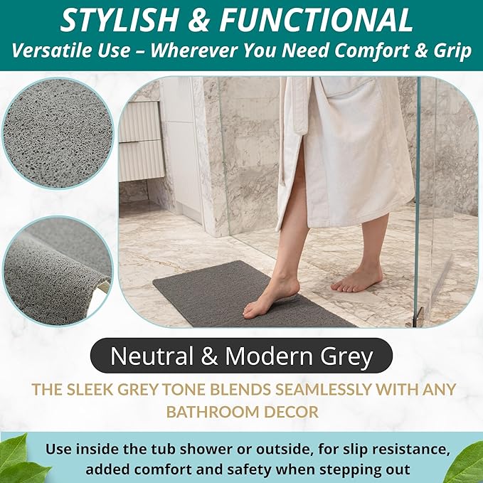 Non Slip Bathtub Mat Shower Mat for Tub - Loofah Bath Mats for Bathroom - 31x16 Bathtub Floor Mat - Textured Anti Slip Bath Mat Without Suction Cups - Secure Mat for Wet Areas (31x16 Gray) - Image 5