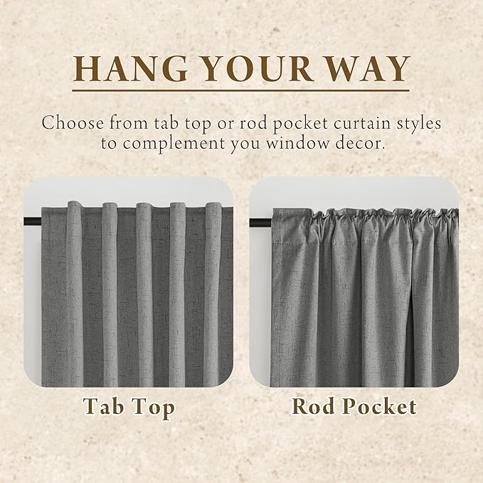 RYB HOME Grey Linen Blackout Curtains for Sliding Glass Door, 100% Blackout Linen Textured Thermal Privacy Modern Drape Panels for Dining Room Large Window, 52" W x 90" L, 2 Panels Set - Image 6