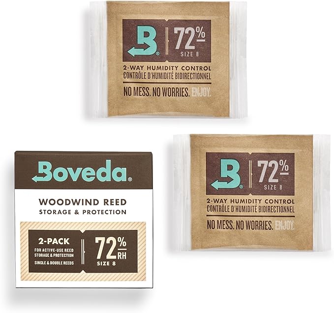 Boveda 72% Two-Way Humidity Control Packs for Woodwind Reeds – Size 8 – 2 Pack – Moisture Absorbers – Protects Against Drying & Splitting – Individually Wrapped Reed Humidifiers for Day-to-Day Storage by Boveda