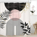 Black Pink Boho Shower Curtain Mid Century Modern Abstract Bohemian Minimalist Gold Leaves Sun Arch Geometric Plant 60Wx72H Bathroom Decor Neutral Bath Curtain Fabric Polyester 12 Pack Hooks by MitpokBrand