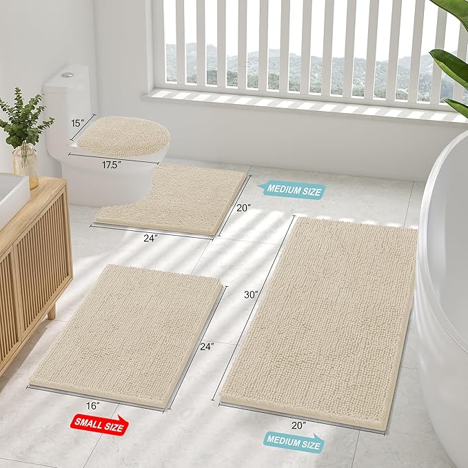 Smiry Luxury Chenille Bathroom Rugs 30x20, Extra Soft and Absorbent Shaggy Bath Mat, Machine Washable, Non-Slip Plush Carpet Runner for Tub, Shower, and Floor, Home Decor Accessories, Sand - Image 2