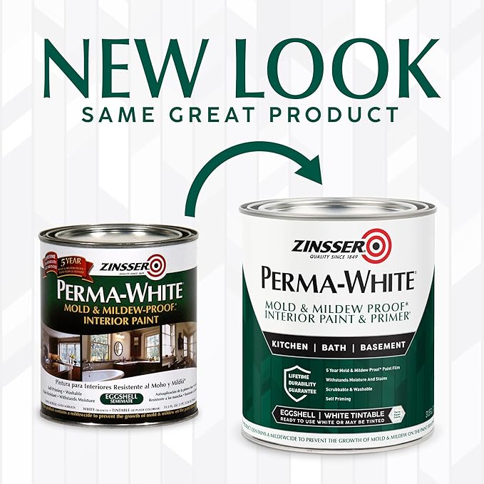 Zinsser 02774 PERMA-WHITE Mold & Mildew Proof Interior Paint, Quart, Eggshell White - Image 4
