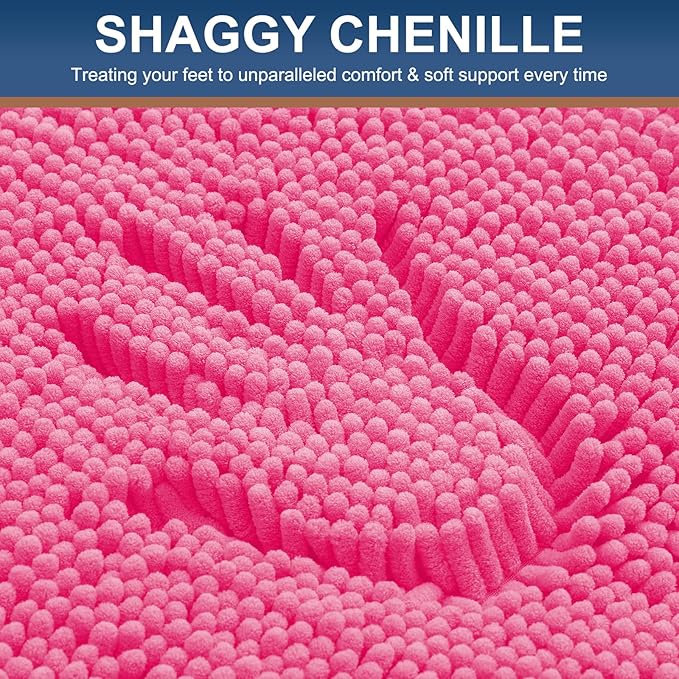 Smiry Luxury Chenille Bathroom Rugs 47x20, Extra Soft and Absorbent Shaggy Bath Mat, Machine Washable, Non-Slip Plush Carpet Runner for Tub, Shower, and Floor, Home Decor Accessories, Hot Pink - Image 3