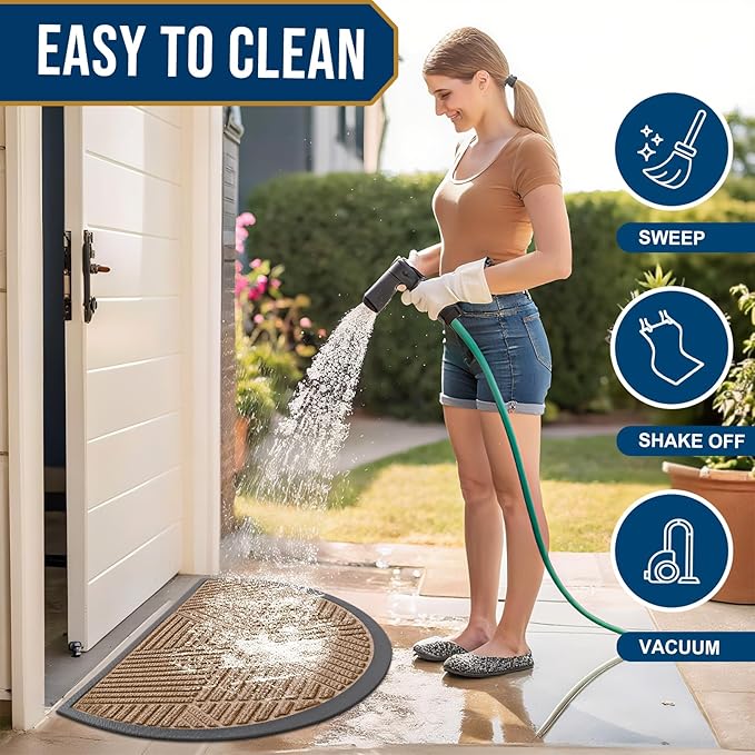 Smiry Half Circle Front Door Mat Outside Entrance, Heavy Duty Sturdy Natural Rubber Doormat, Trap Dirt and Moisture, Low Profile Mats for Indoor Outdoor Entry, Irregular Triangle (29.5x17, Coffee) - Image 6