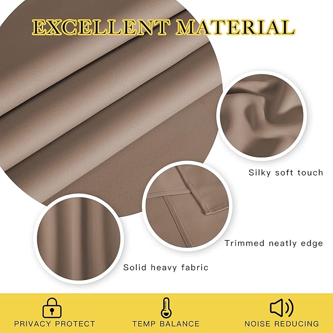 NICETOWN Light Reducing Grommet Curtain - (W52 x L108, Cappuccino, 1 Piece) Tripe Woven Textured Soft Curtain Panel for Living Room Window Treatment Drape - Image 4