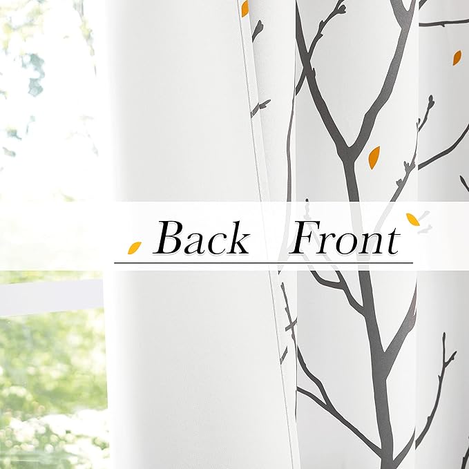 NICETOWN White Curtains with Grey Twist Branches & Flowerrain Pattern, Silver Grommet Romantic Room Darkening Light Blocking Vertical Drapes for Bedroom/Kids Room, W52 x L63, 2 PCs - Image 4