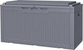 JUMMICO 100 Gallon Resin Deck Box with Cushion, Waterproof Outdoor Storage Box with Lockable Lid for Garden Tools, Patio Cushions (Gray) by JUMMICO