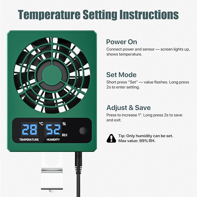 Reptile Temperature Control Fan for Terrariums, Quiet Cooling System for Enclosures and Tanks, Green - Image 3