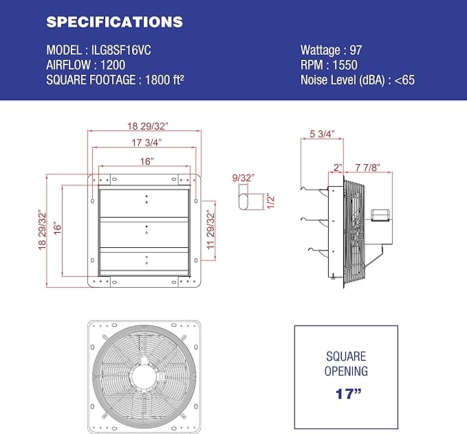 iLIVING ILG8SF16VC Shutter Mount Exhaust Fan, Silver - Image 4