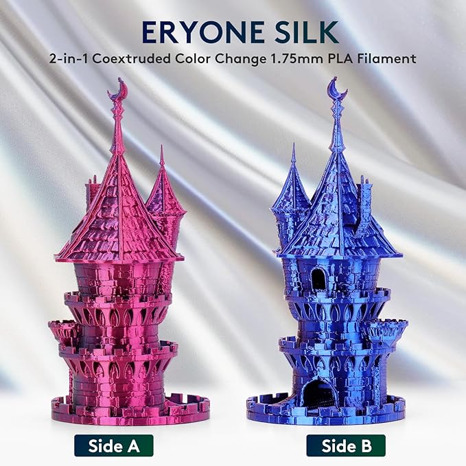 ERYONE Silk Dual Color PLA Filament 3D Printer 1.75mm +/- 0.03mm, Bicolor Filament Two Tone PLA Bundle 2KG Cardboard Spool, Blue Red - Image 3