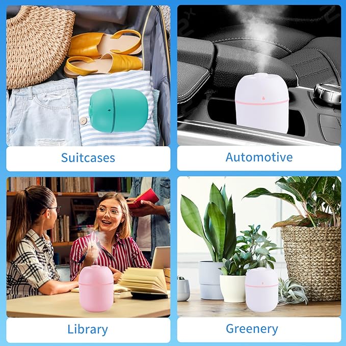 Portable Mini Humidifier Small Cool Mist Humidifier Personal Desktop USB Powered Super Quiet for Travel Car,Office,Baby Bedroom, Night Light, 2 Mist Modes, Auto Shut-off - Image 6